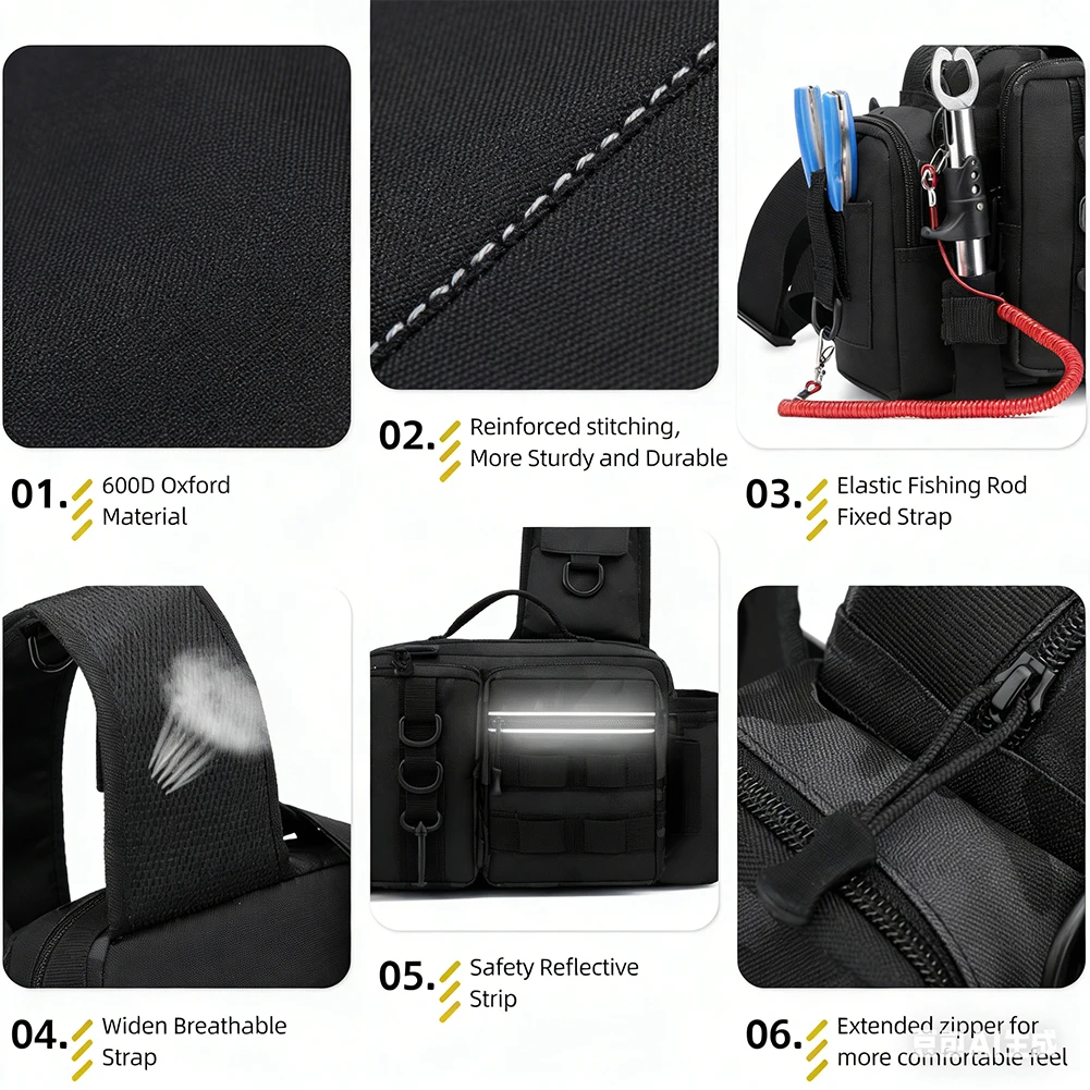Fishing Backpack - กระเป๋าเป้ตกปลาพร้อมที่วางคันเบ็ด สายสะพายไหล่ปรับได้กว้างขึ้น วัสดุอ็อกซ์ฟอร์ดกันน้ำสำหรับการตกปลากลางแจ้งและการเดินป่า