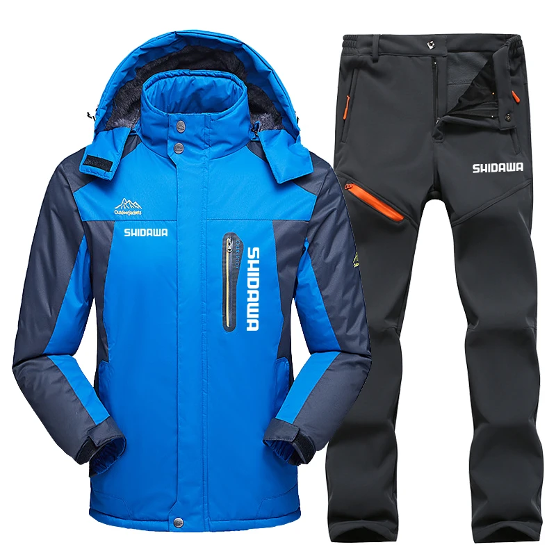 Fishing Pants Waterproof - ชุดตกปลาผู้ชายสำหรับฤดูหนาวใหม่ เสื้อโค้ทกันน้ำกันลมบุผ้ากำมะหยี่หนาอุ่นสำหรับกิจกรรมกลางแจ้ง กางเกงหลายกระเป๋าสำหรับผู้ชาย เสื้อผ้าปีนเขา
