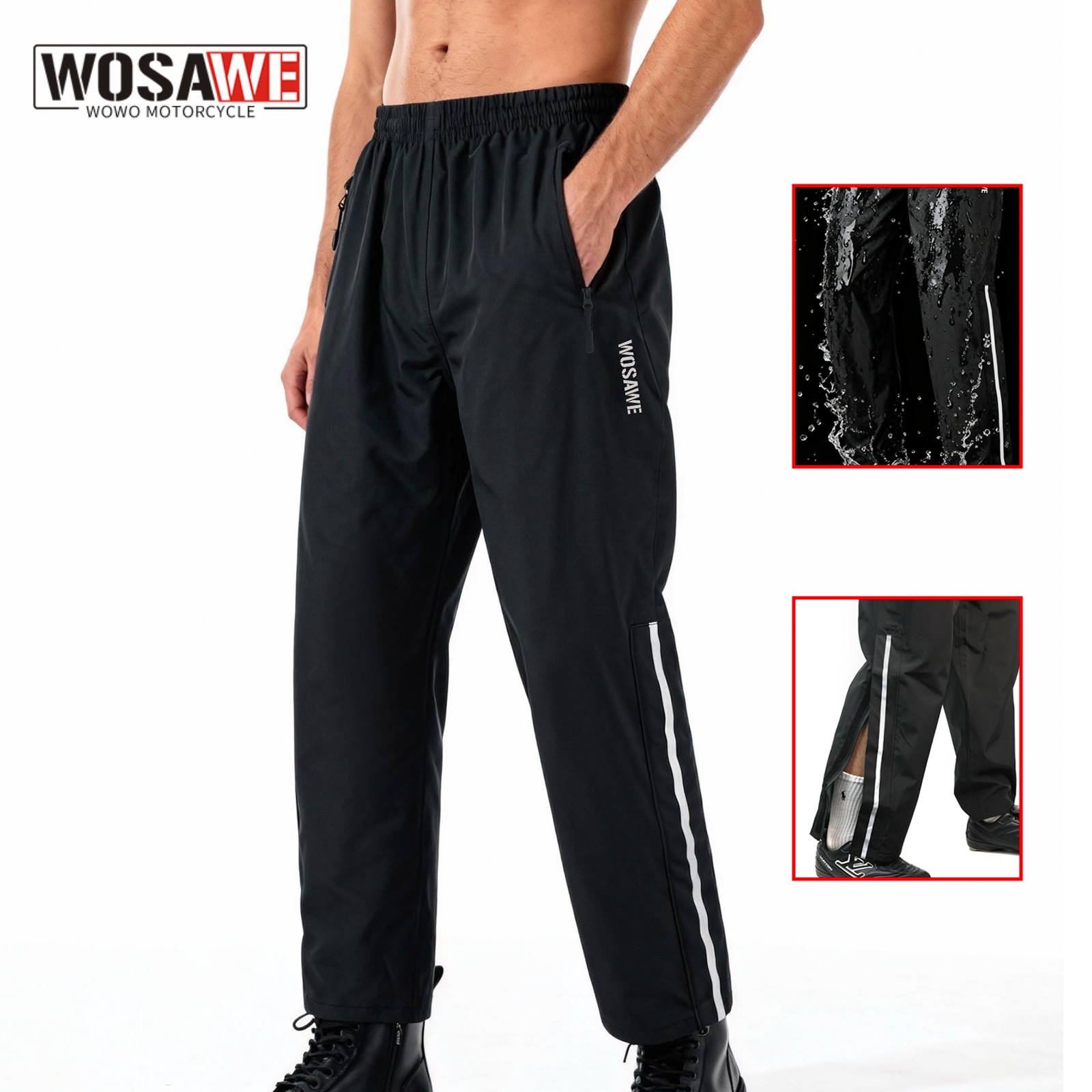 Fishing Pants Waterproof - กางเกงกันฝนสำหรับขี่มอเตอร์ไซค์ WOSAWE แบบกันน้ำสำหรับผู้ใหญ่ ใส่ได้ทั้งชายและหญิง เหมาะสำหรับขี่รถ ตกปลา
