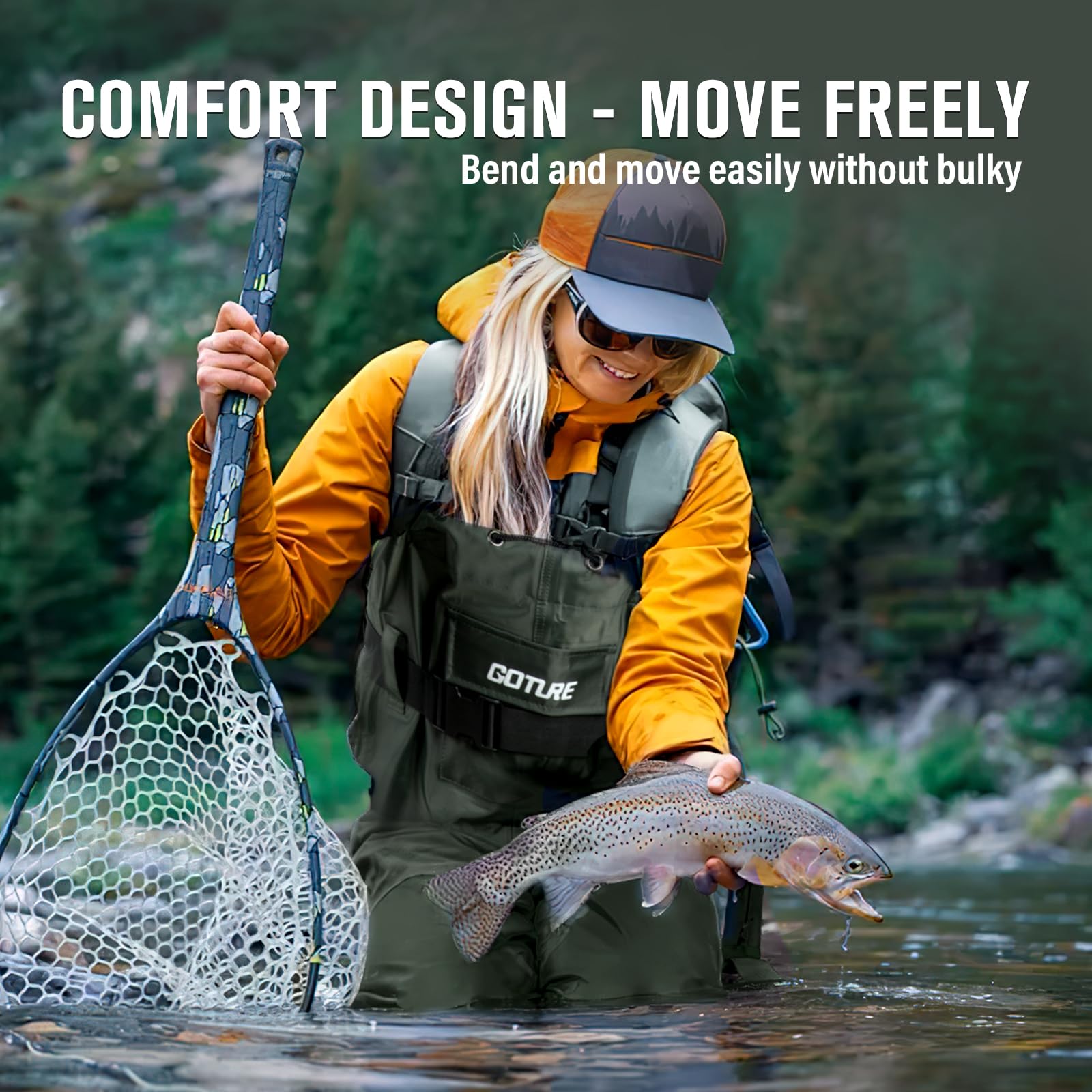 Fishing Waders - ชุดกันน้ำสำหรับตกปลา Goture แบบน้ำหนักเบา พร้อมรองเท้าบูทในตัว สายสะพายไหล่ปรับได้ ดีไซน์กระเป๋าเก็บของ