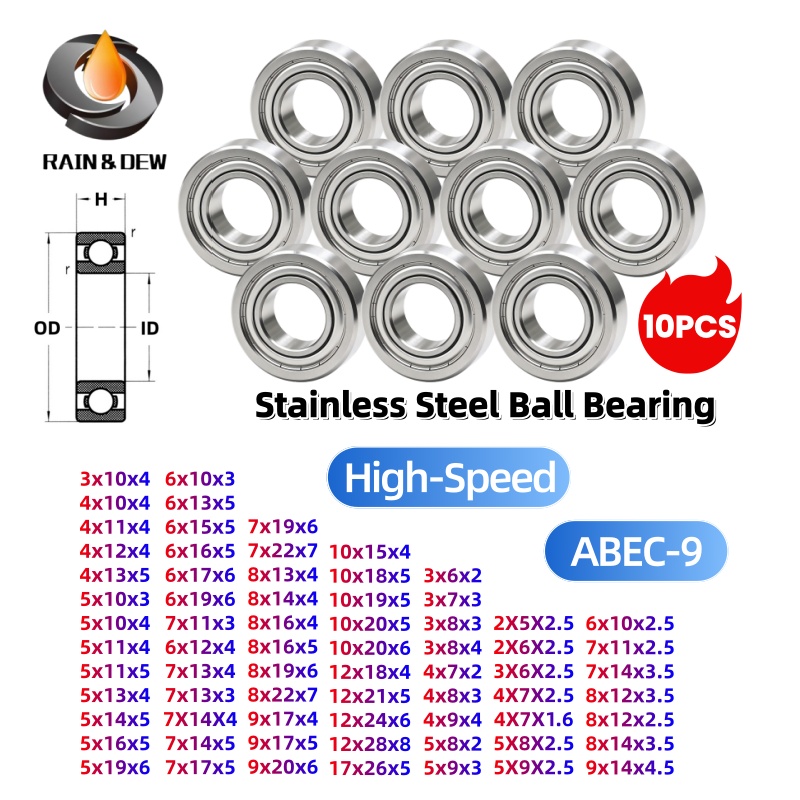 Abu Garcia Reel Revo - ลูกปืนสแตนเลส 10 ชิ้น รุ่น SMR74ZZ ขนาด